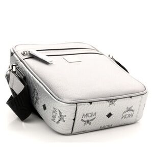 authentic MCM Visetos Klassik Mini Crossbody Bag in Silver.
